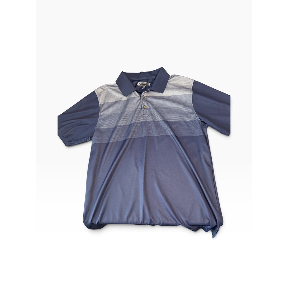 Pebble Beach Dry-Luxe Performance Polo Mens XL Navy Blue Grey Striped Golf Shirt